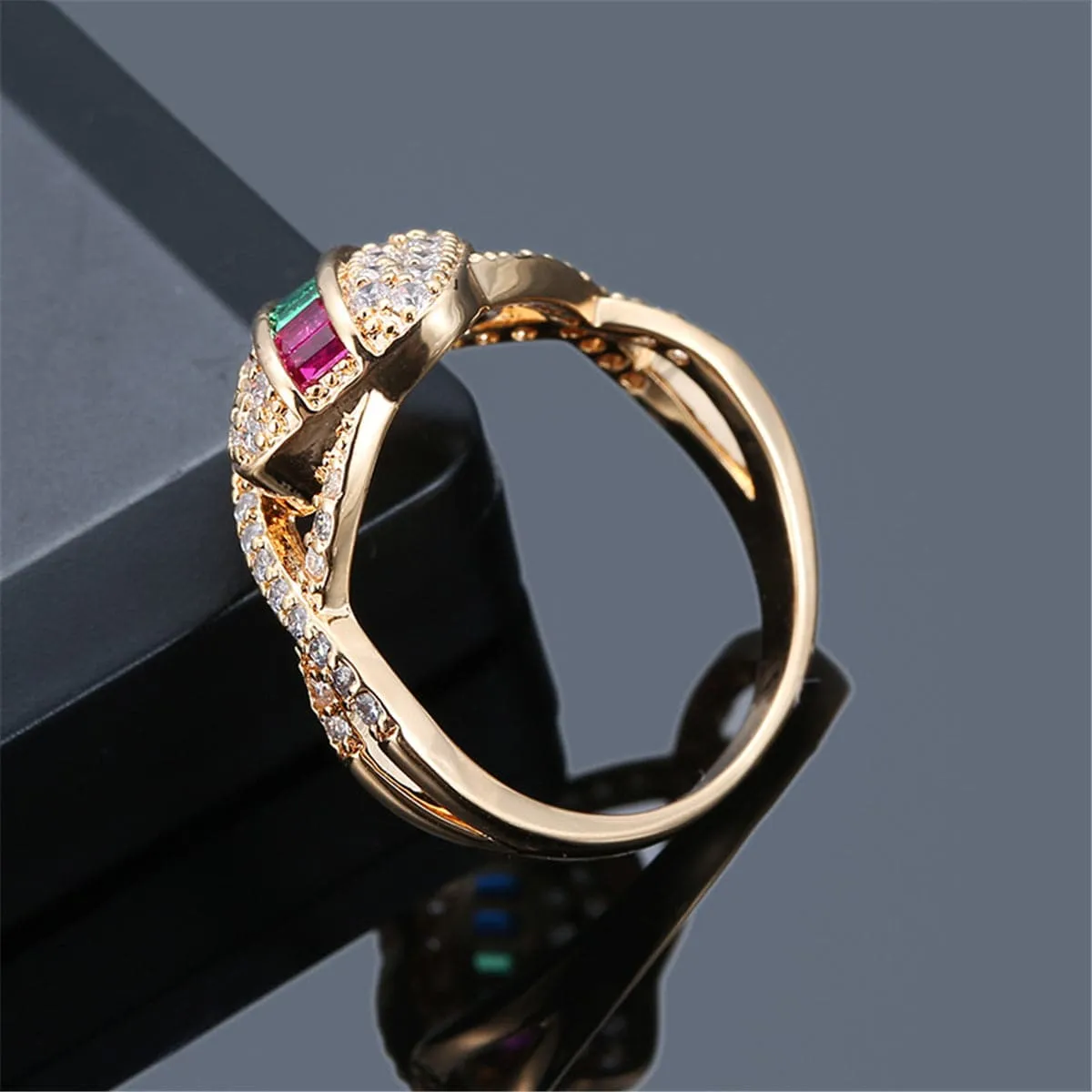 Rainbow Crystal & Cubic Zirconia Cube Ring