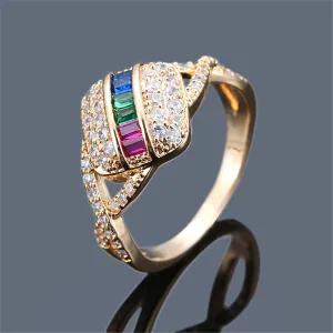 Rainbow Crystal & Cubic Zirconia Cube Ring