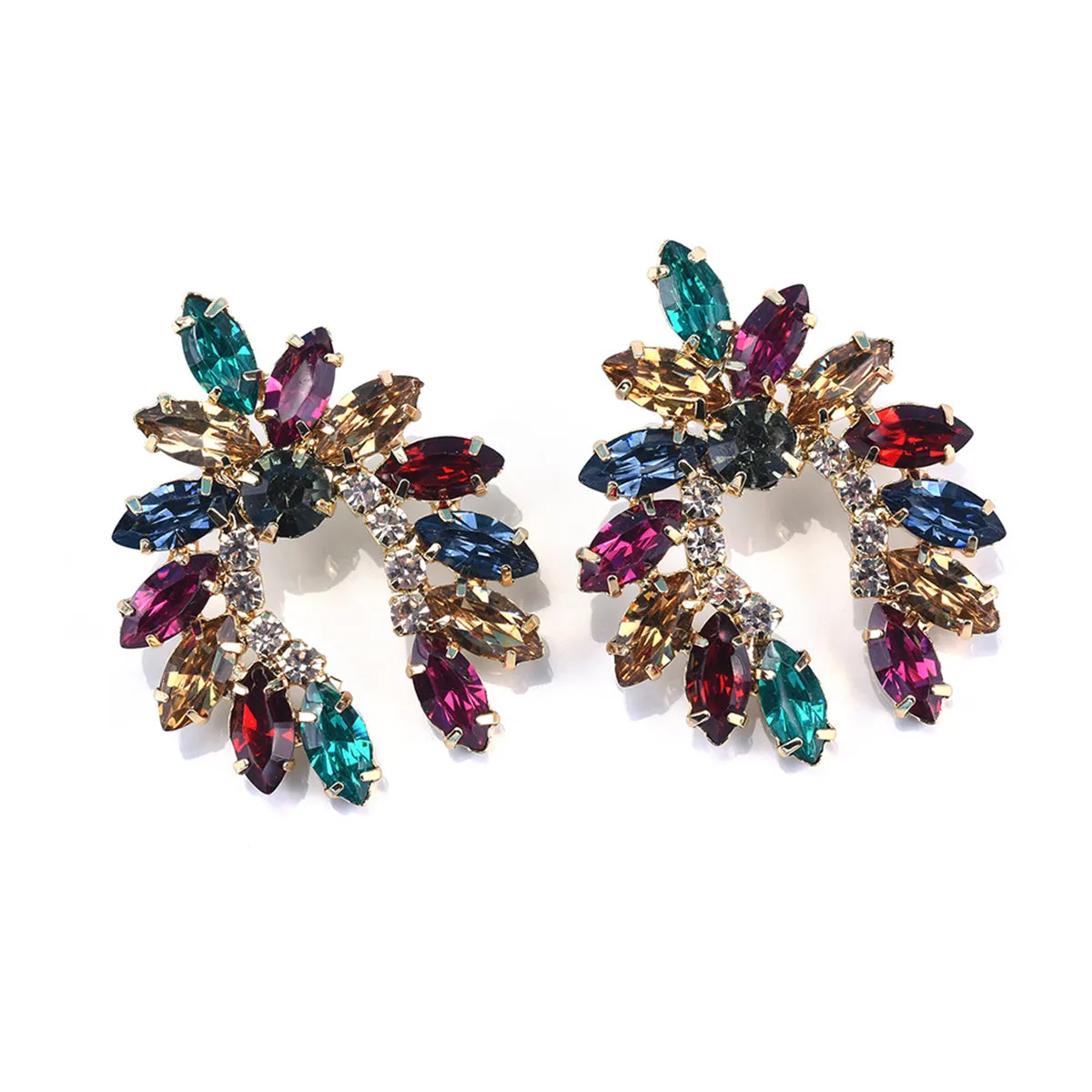 Rainbow Crystal & Cubic Zirconia Curved Stud Earrings