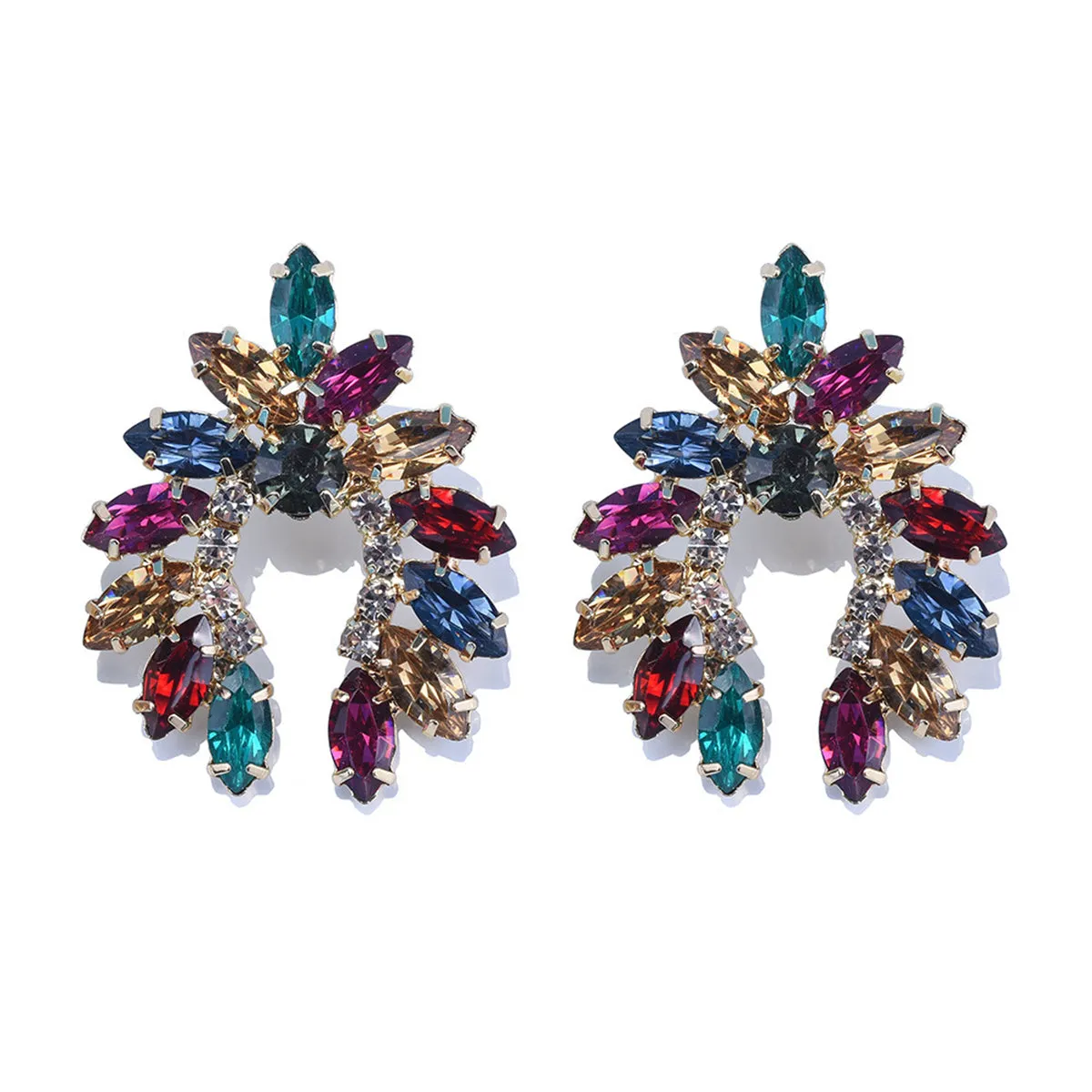 Rainbow Crystal & Cubic Zirconia Curved Stud Earrings