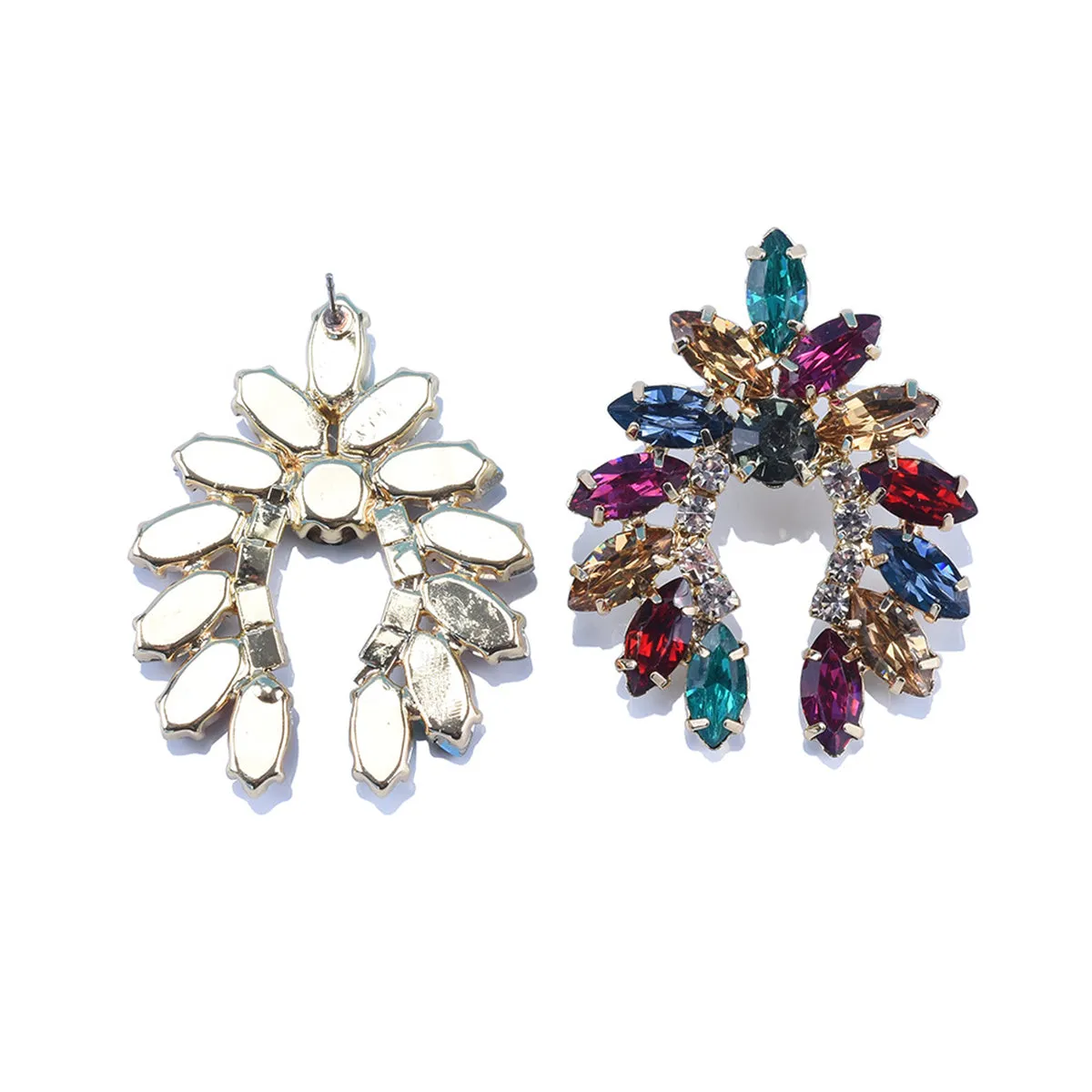 Rainbow Crystal & Cubic Zirconia Curved Stud Earrings