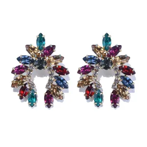 Rainbow Crystal & Cubic Zirconia Curved Stud Earrings