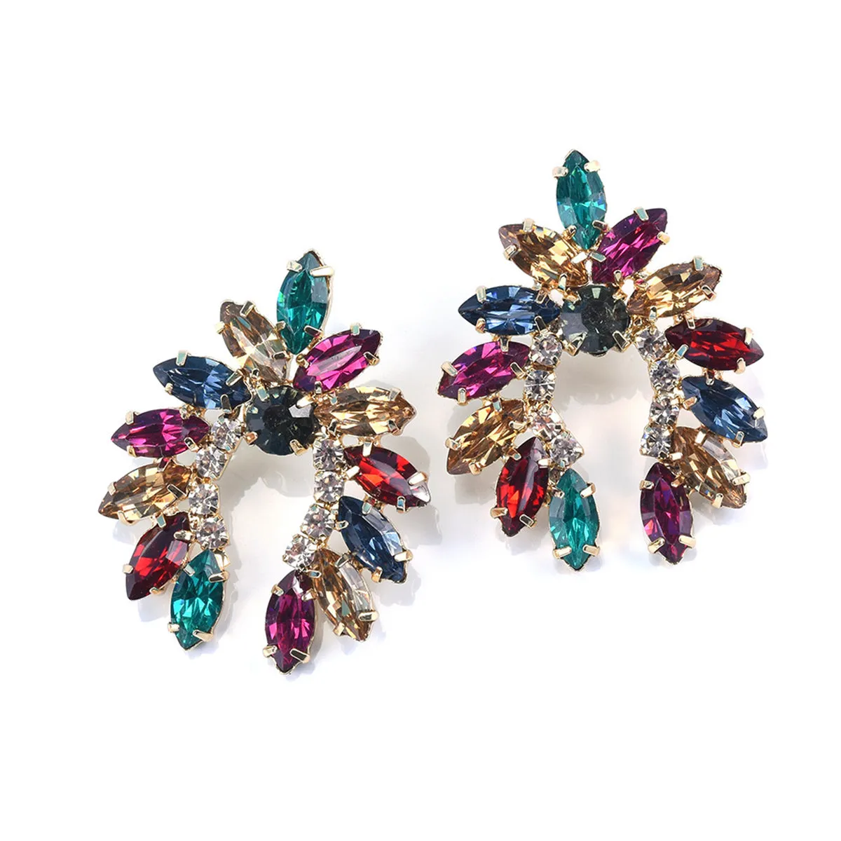 Rainbow Crystal & Cubic Zirconia Curved Stud Earrings