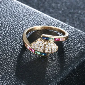 Rainbow Crystal & Cubic Zirconia Double-Heart Ring