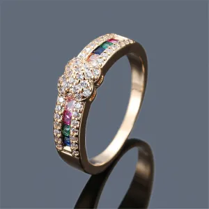 Rainbow Crystal & Cubic Zirconia Floral Band Ring