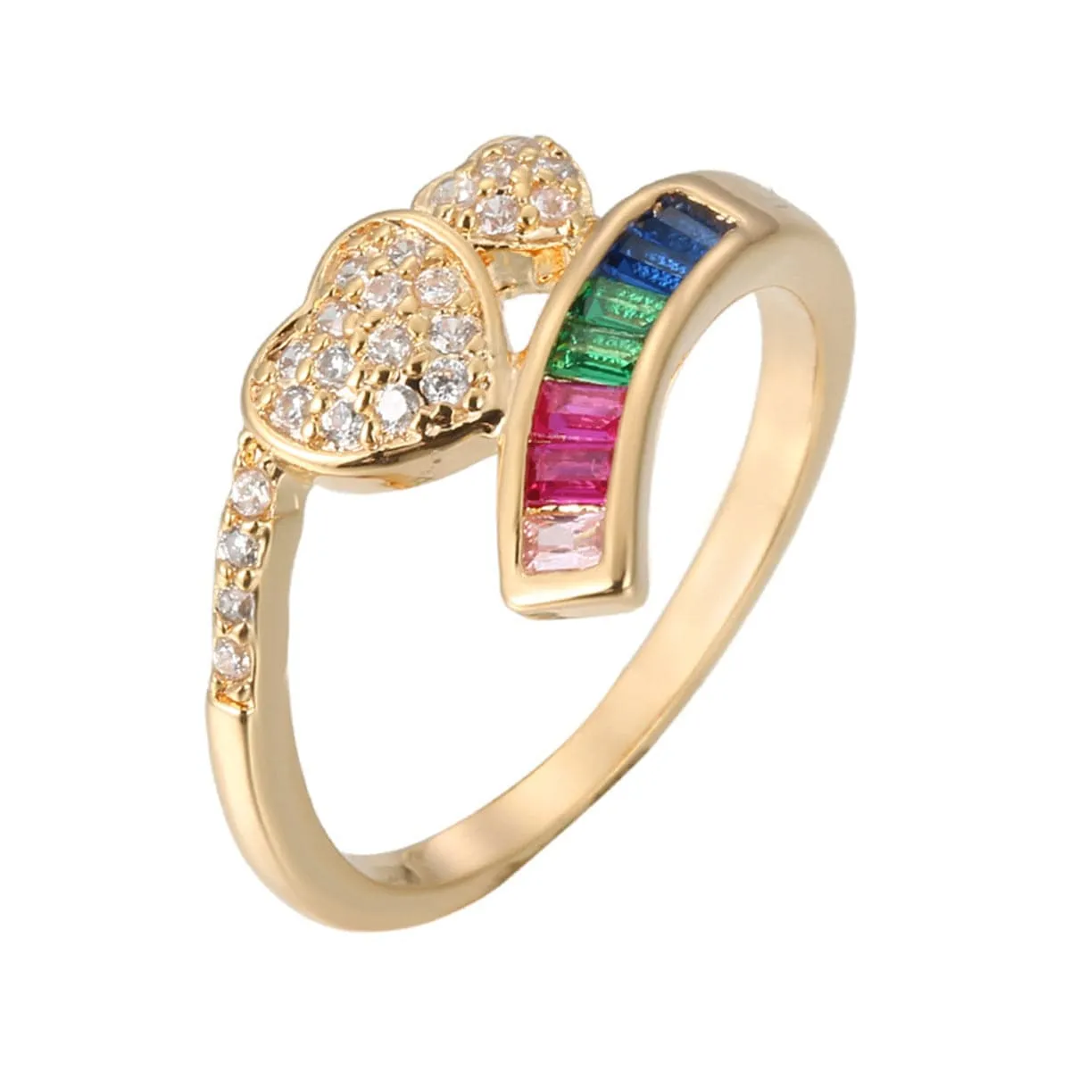 Rainbow Crystal & Cubic Zirconia Heart Ring