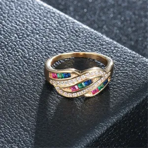 Rainbow Crystal & Cubic Zirconia Leaf Ring
