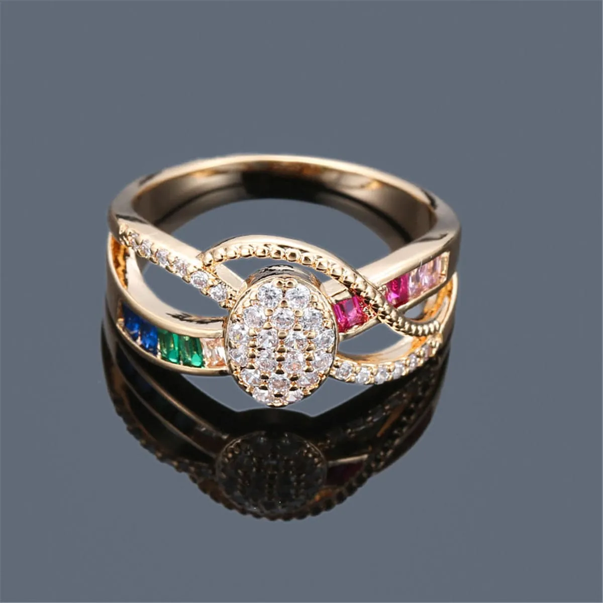 Rainbow Crystal & Cubic Zirconia Oval Ring