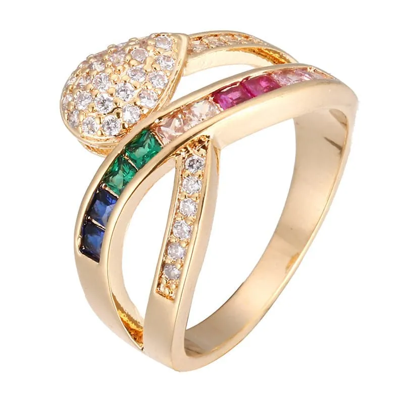 Rainbow Crystal & Cubic Zirconia Pear-Cut Ring