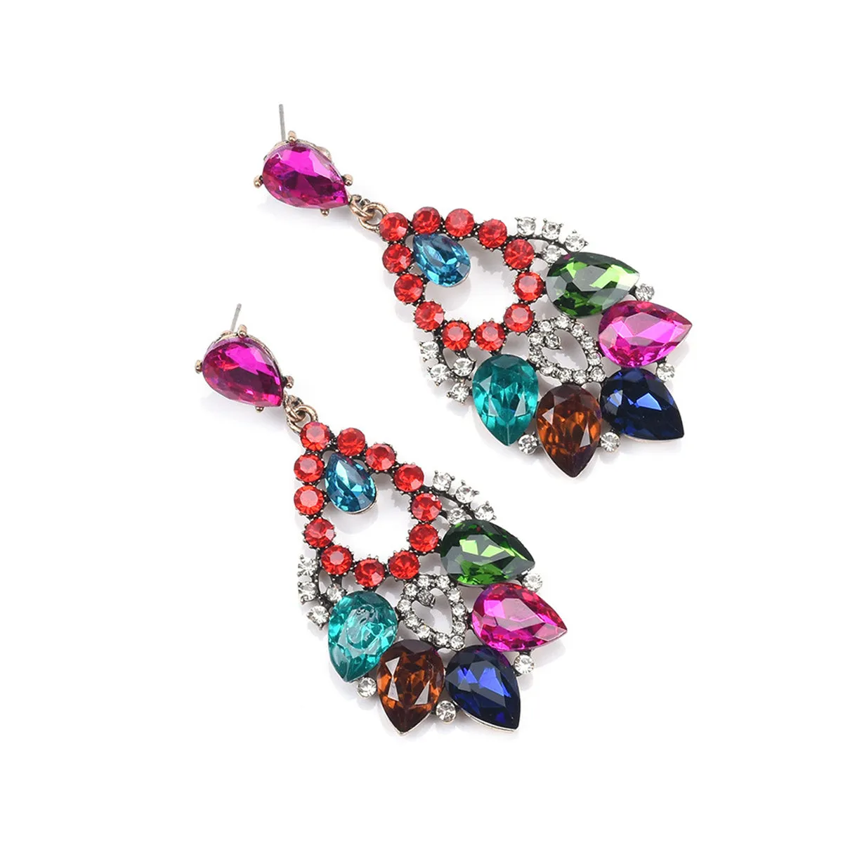 Rainbow Crystal & Cubic Zirconia Teardrop Earrings