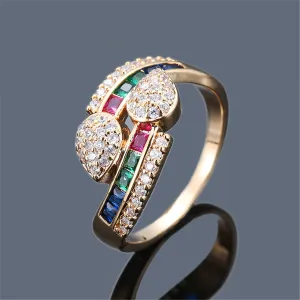 Rainbow Crystal & Cubic Zirconia Teardrops Ring