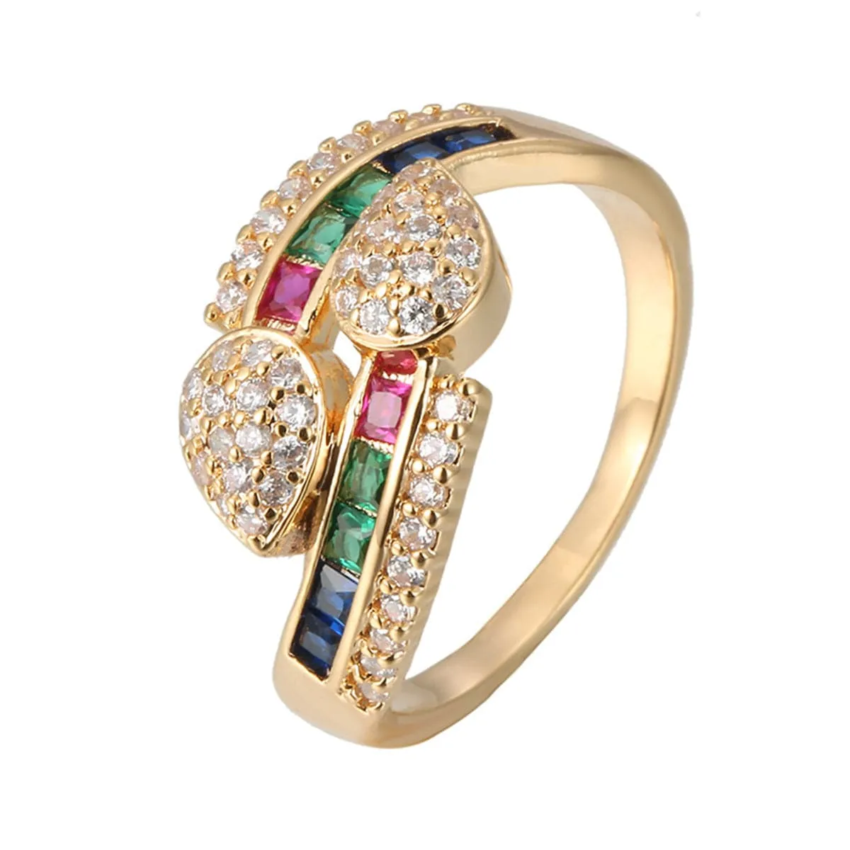 Rainbow Crystal & Cubic Zirconia Teardrops Ring