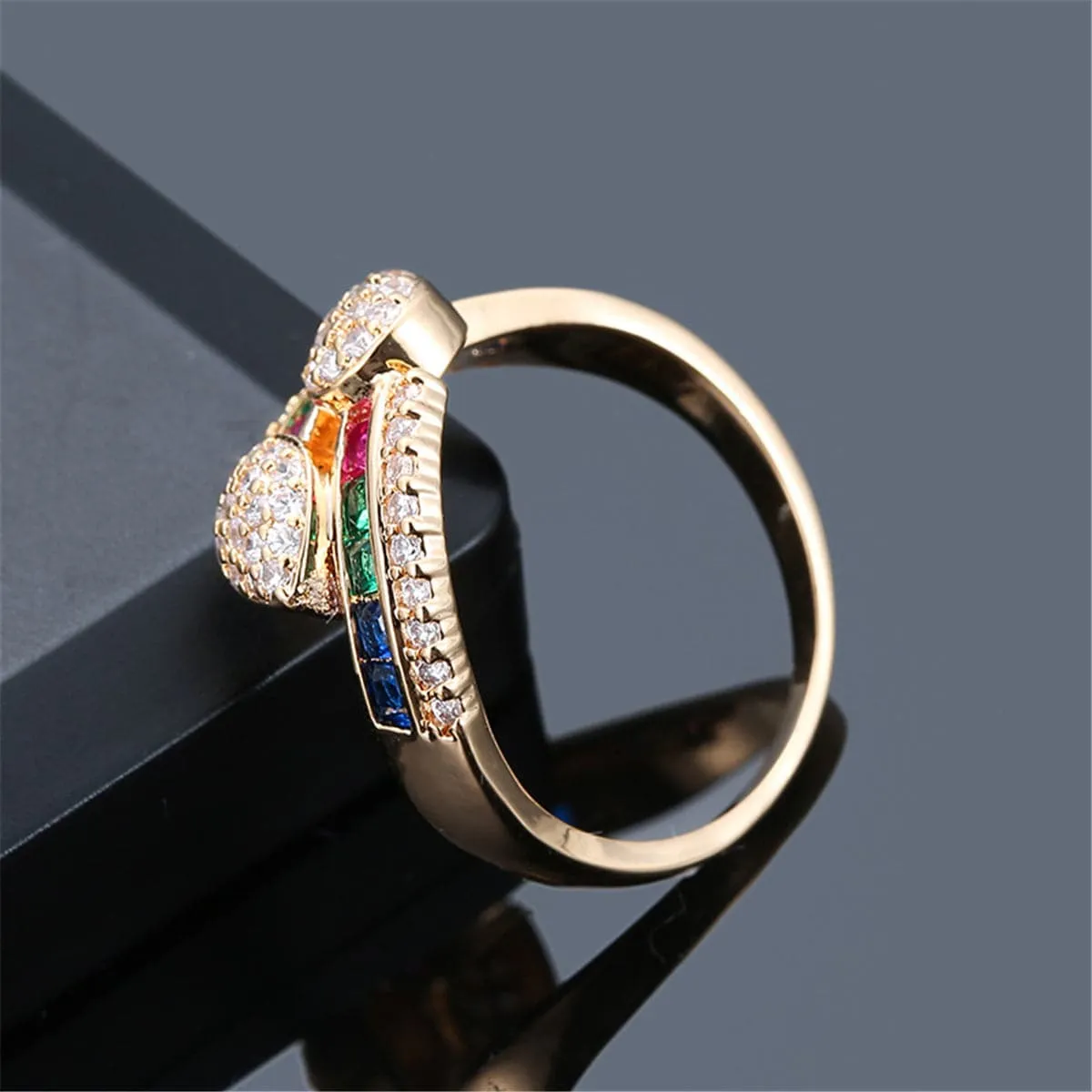 Rainbow Crystal & Cubic Zirconia Teardrops Ring
