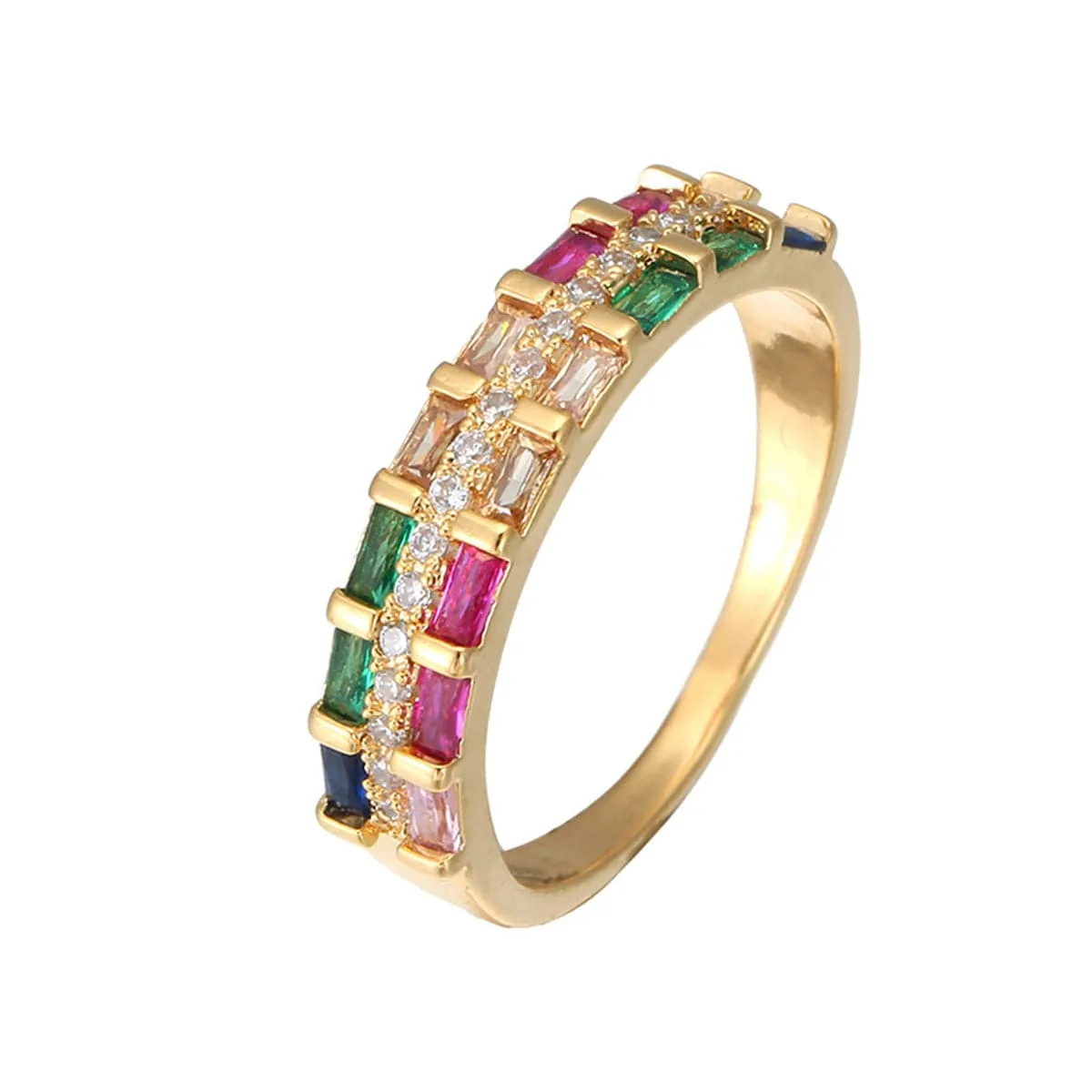 Rainbow Crystal & Cubic Zirconia Thin Band Ring