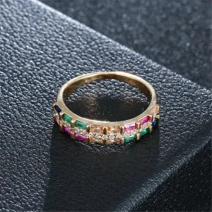 Rainbow Crystal & Cubic Zirconia Thin Band Ring