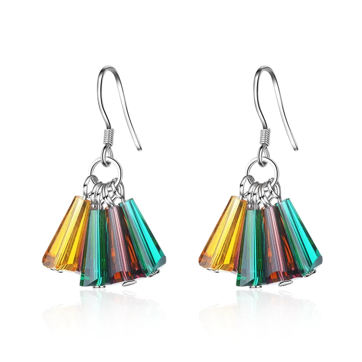 Rainbow Crystal & Silver-Plated Drop Earrings