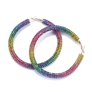 Rainbow Cubic Zirconia & 18K Gold-Plated Hoop Earrings