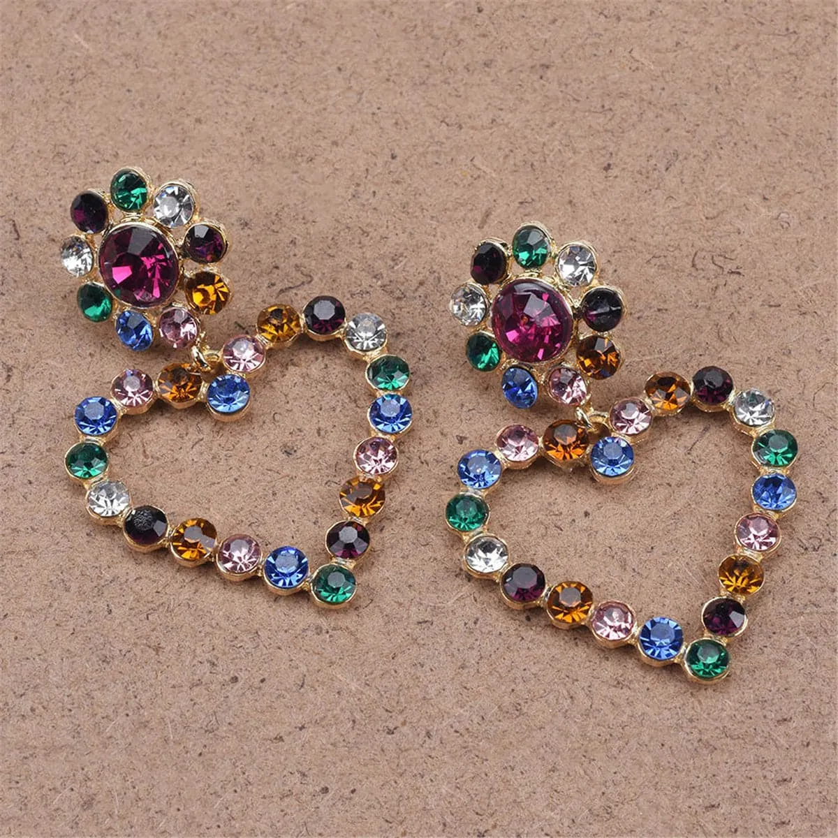 Rainbow Cubic Zirconia & 18K Gold-Plated Open Heart Drop Earrings