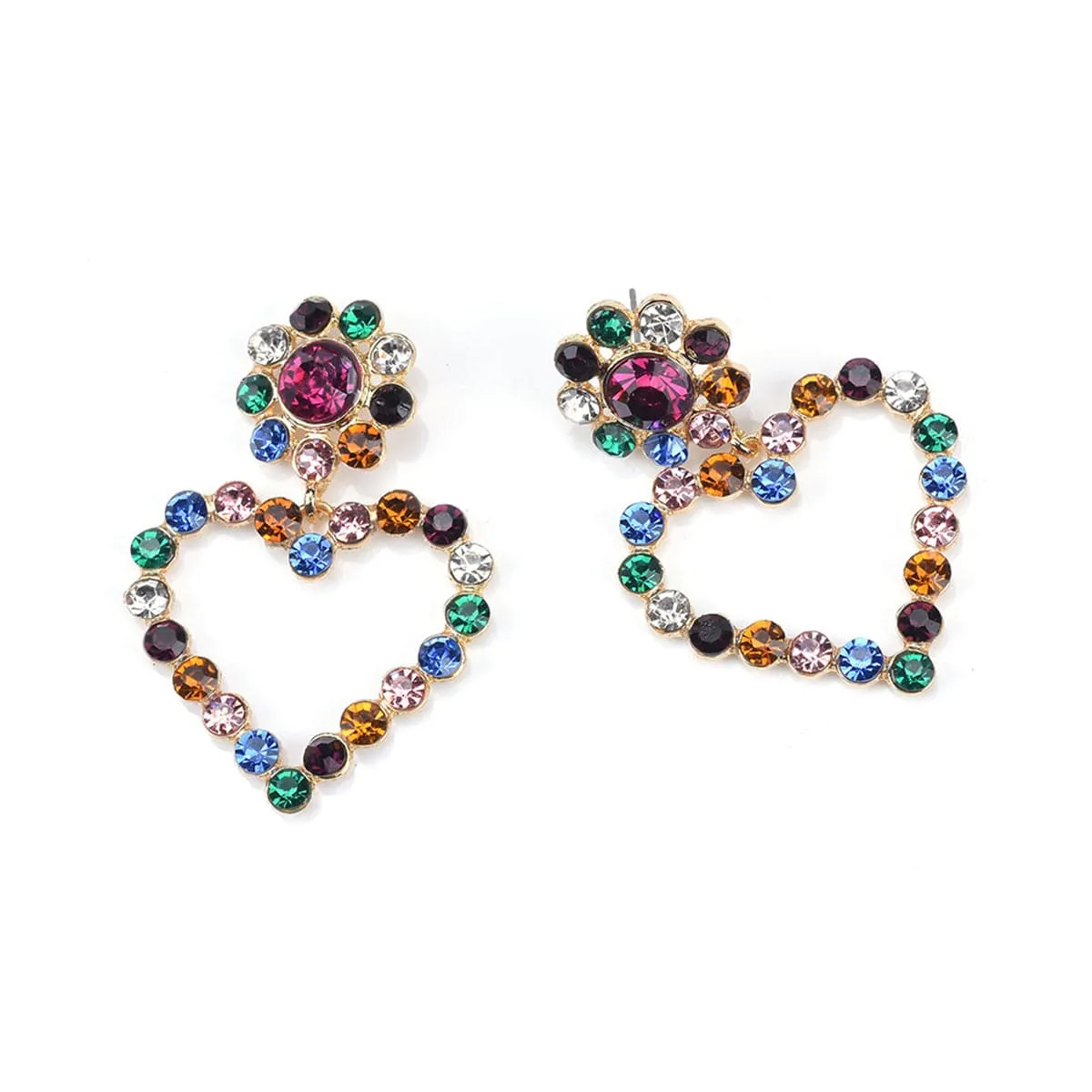Rainbow Cubic Zirconia & 18K Gold-Plated Open Heart Drop Earrings