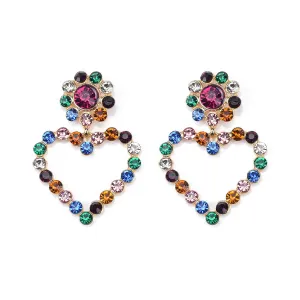 Rainbow Cubic Zirconia & 18K Gold-Plated Open Heart Drop Earrings