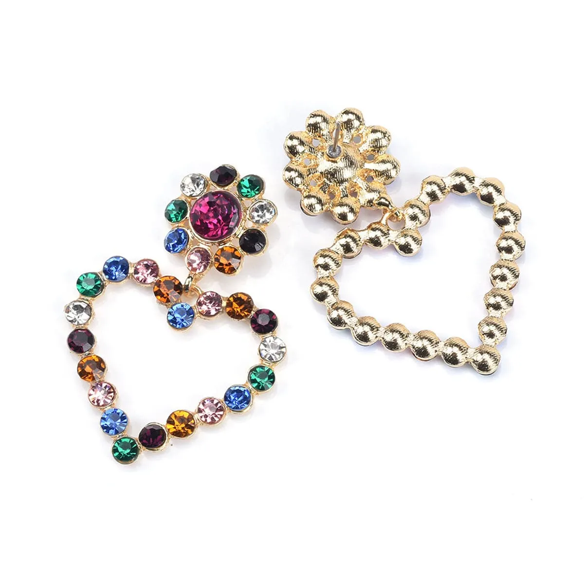 Rainbow Cubic Zirconia & 18K Gold-Plated Open Heart Drop Earrings