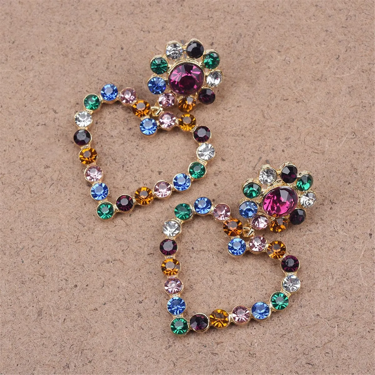 Rainbow Cubic Zirconia & 18K Gold-Plated Open Heart Drop Earrings