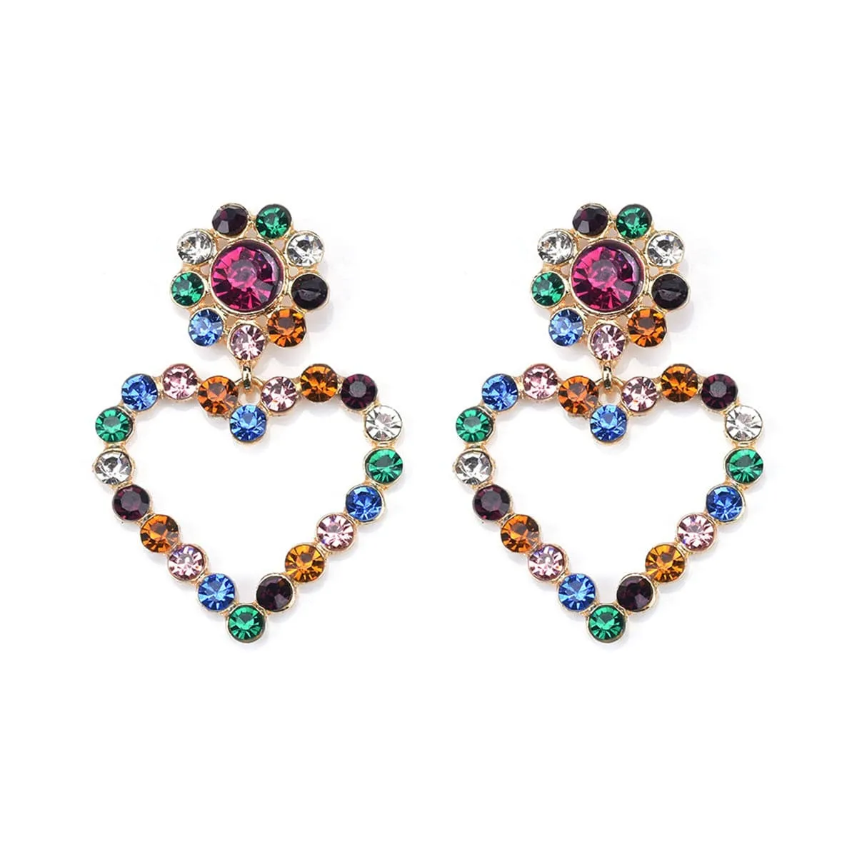 Rainbow Cubic Zirconia & 18K Gold-Plated Open Heart Drop Earrings