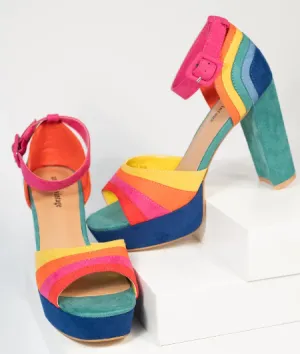 Rainbow Suede Peep Toe Pumps