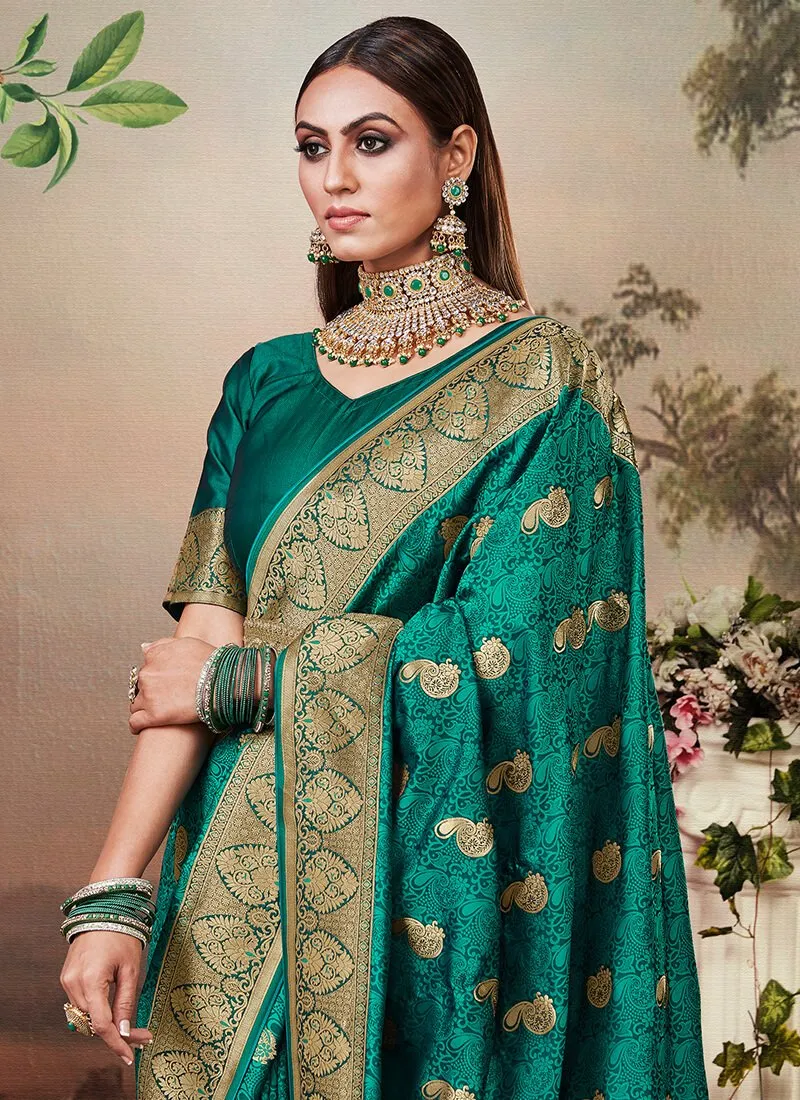 Rama Green Designer Banarasi Silk Saree