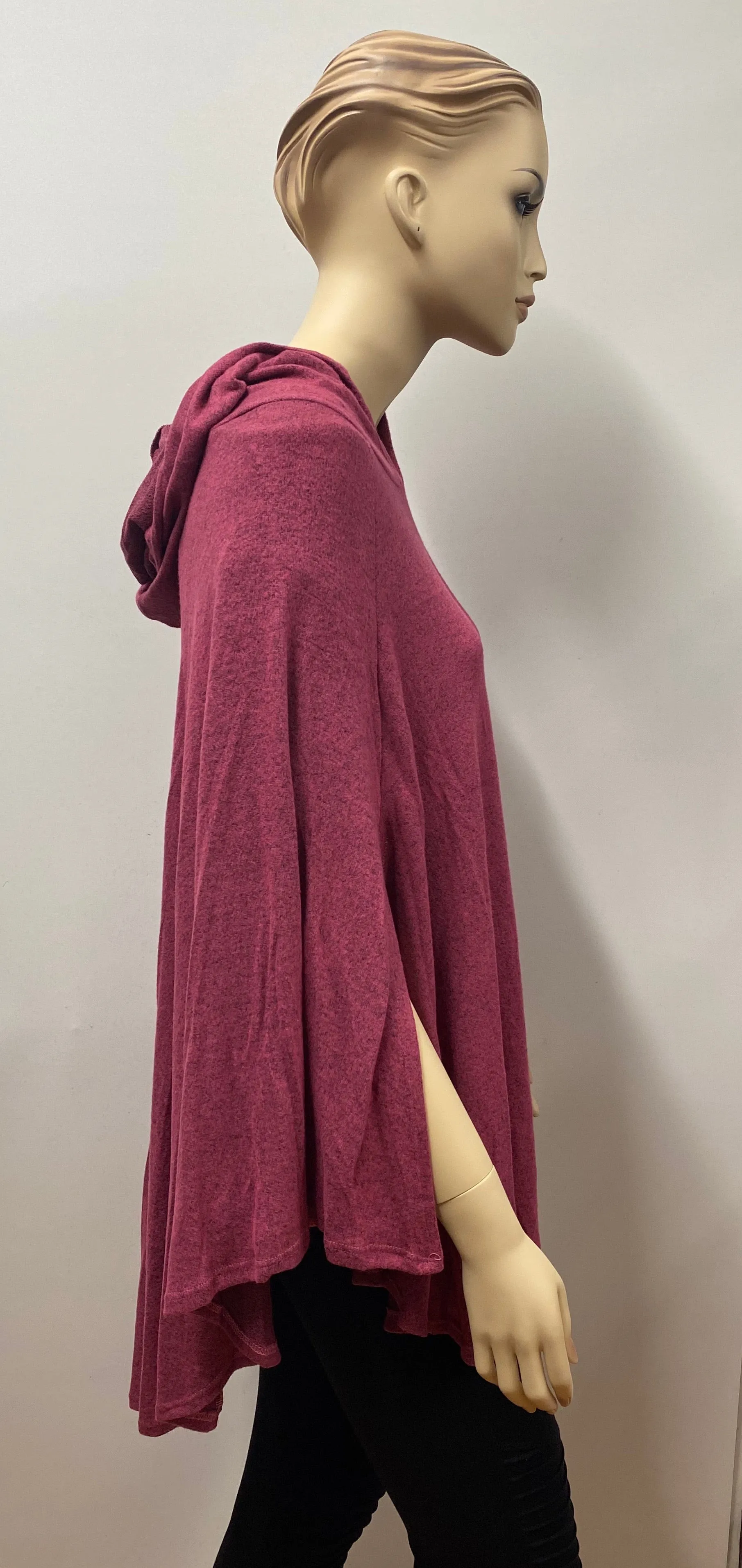 Raspberry Hacci Brushed Poncho with Side Slits