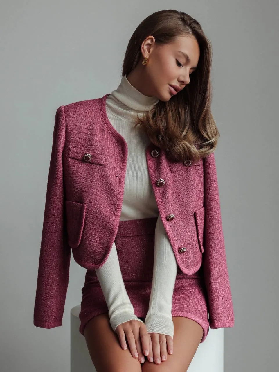 Raspberry Tweed Two-Piece Suit