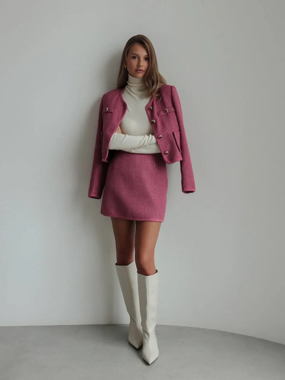 Raspberry Tweed Two-Piece Suit