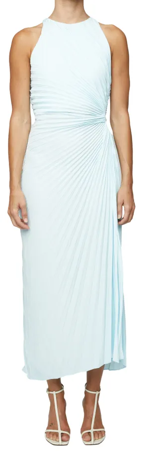 Reagan Satin Pleated Midi Dress - Cascade