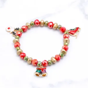 Red Acrylic & 18K Gold-Plated Reindeer Skates Charm Stretch Bracelet