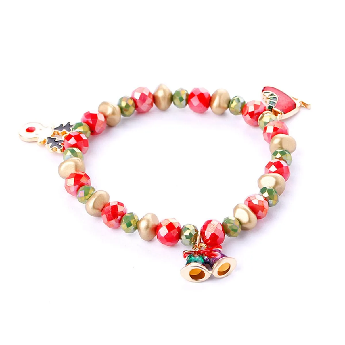 Red Acrylic & 18K Gold-Plated Reindeer Skates Charm Stretch Bracelet