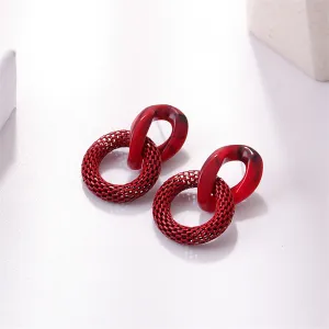 Red Acrylic & Enamel Open Circle Drop Earrings