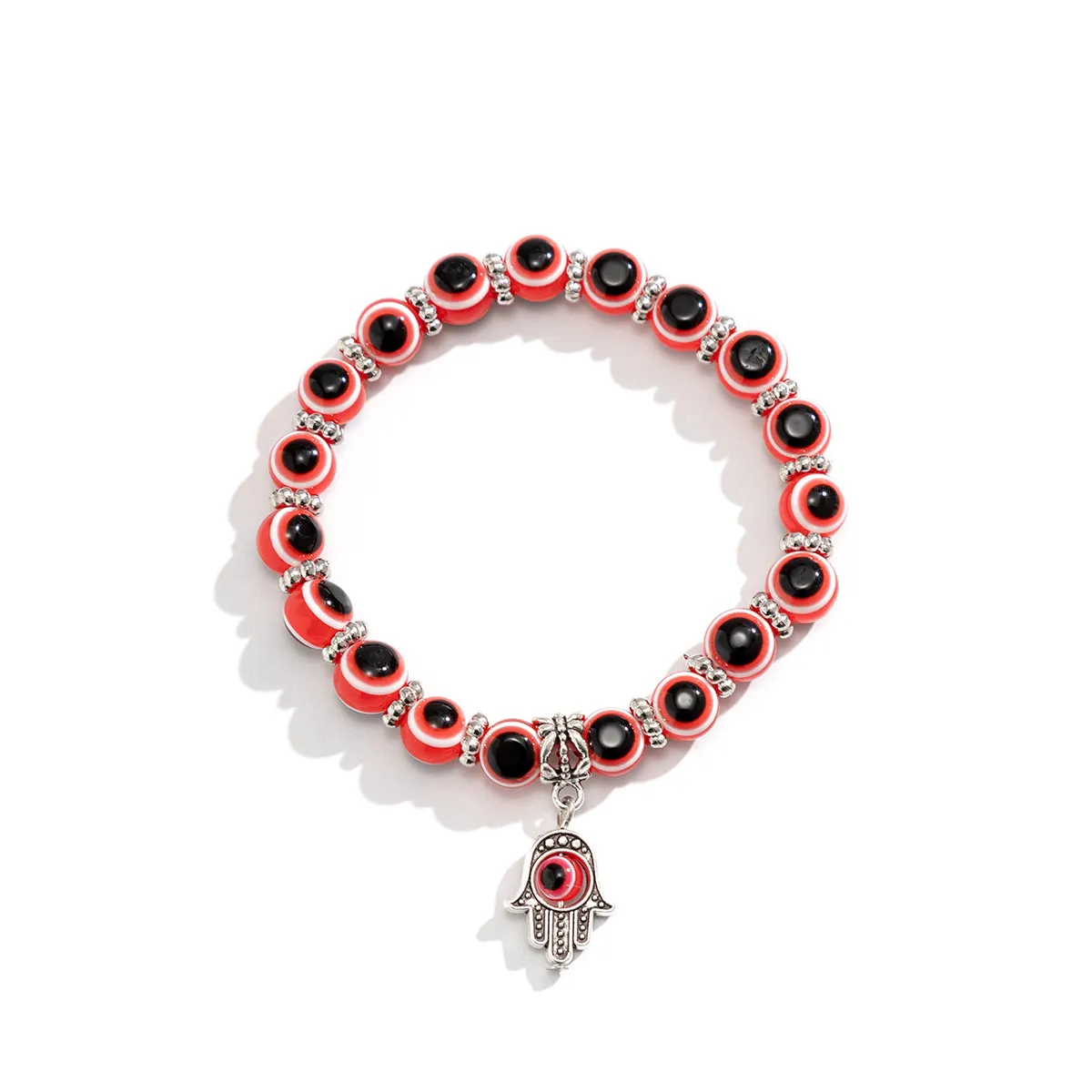 Red Acrylic & Silver-Plated Evil Eye Hamsa Charm Bracelet