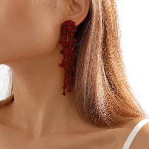 Red Acrylic & Silver-Plated Flower Tassel Drop Earrings
