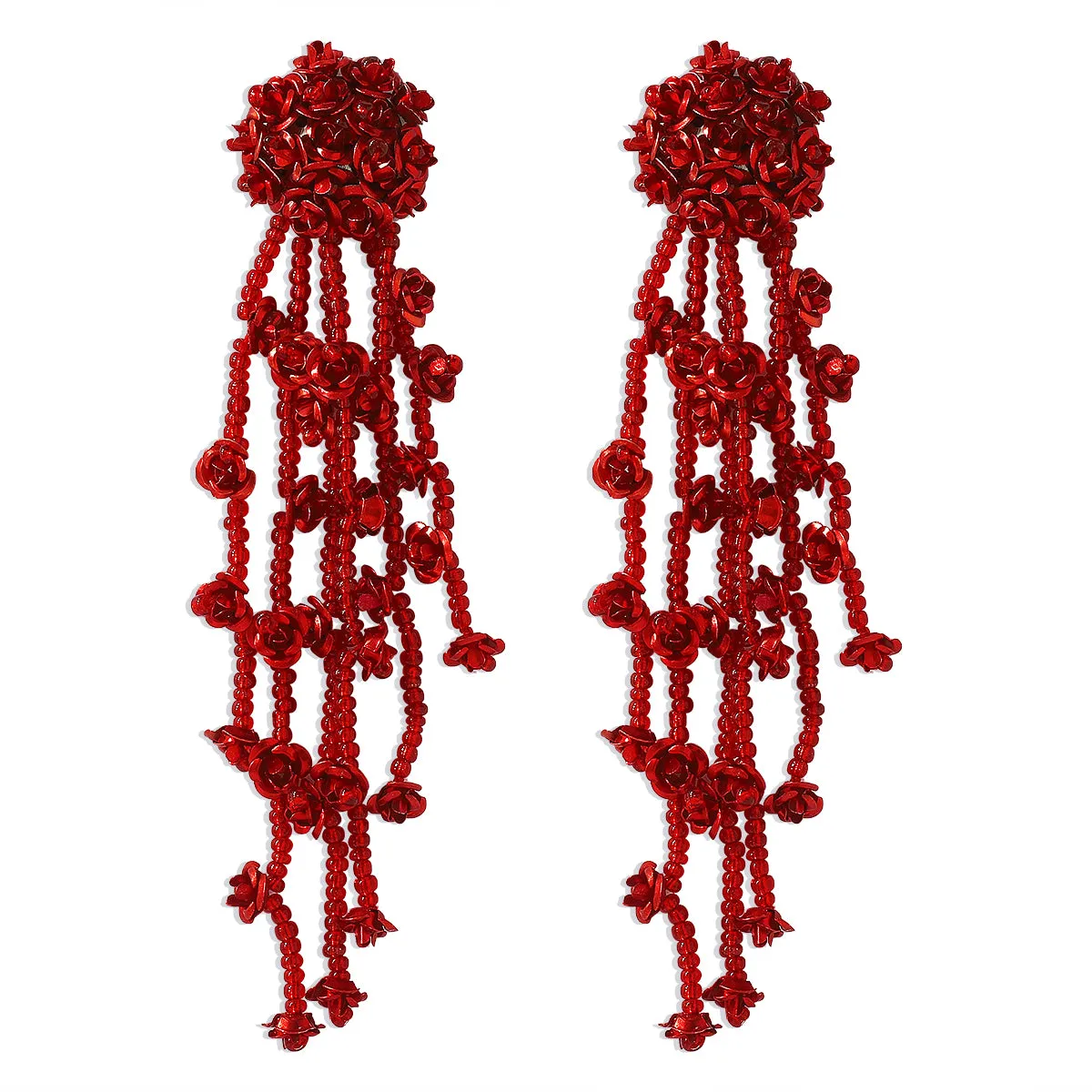 Red Acrylic & Silver-Plated Flower Tassel Drop Earrings