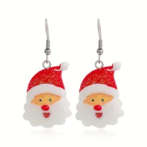 Red Acrylic & Silver-Plated Glitter Santa Drop Earrings
