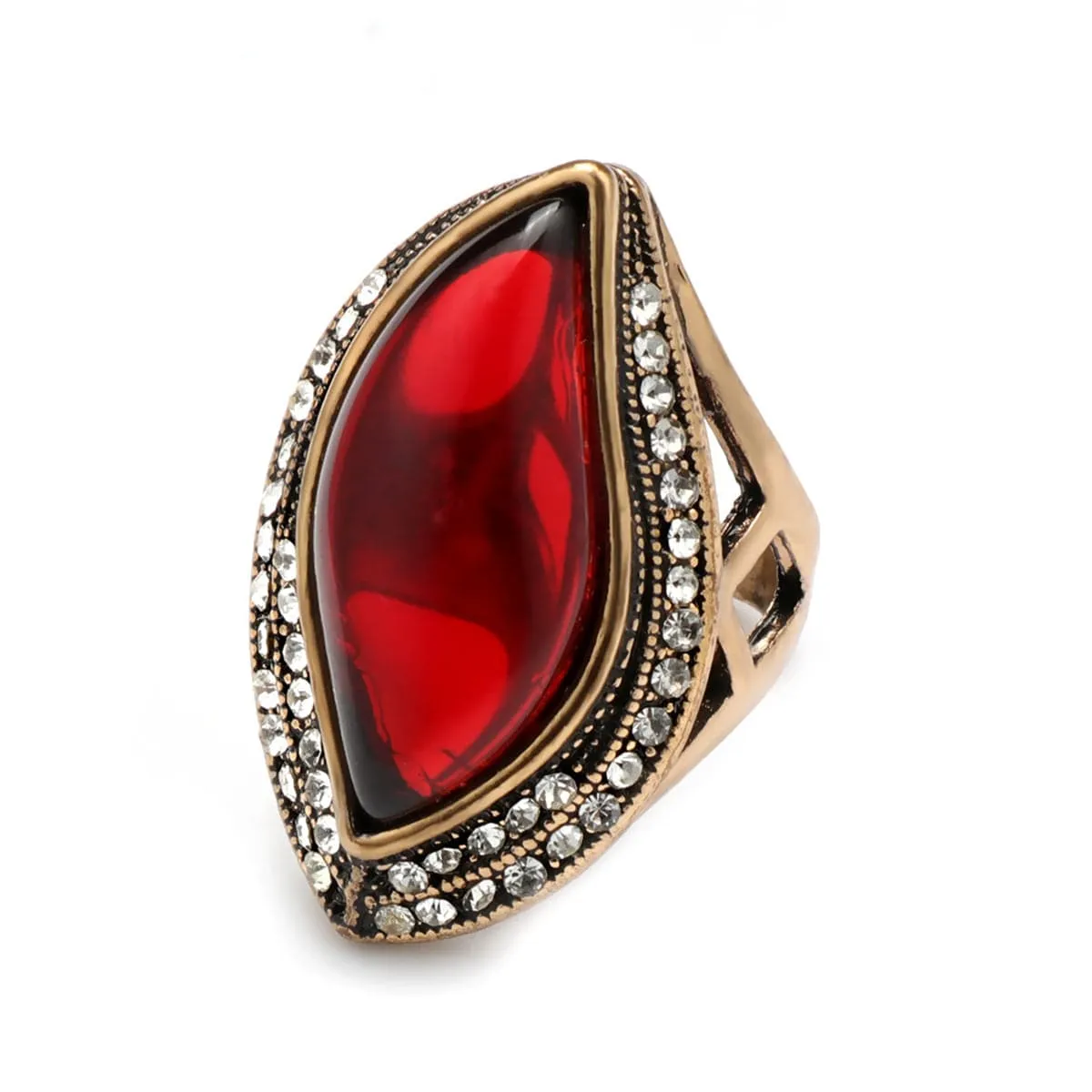 Red & 18K Gold-Plated Abstract Leaf Ring