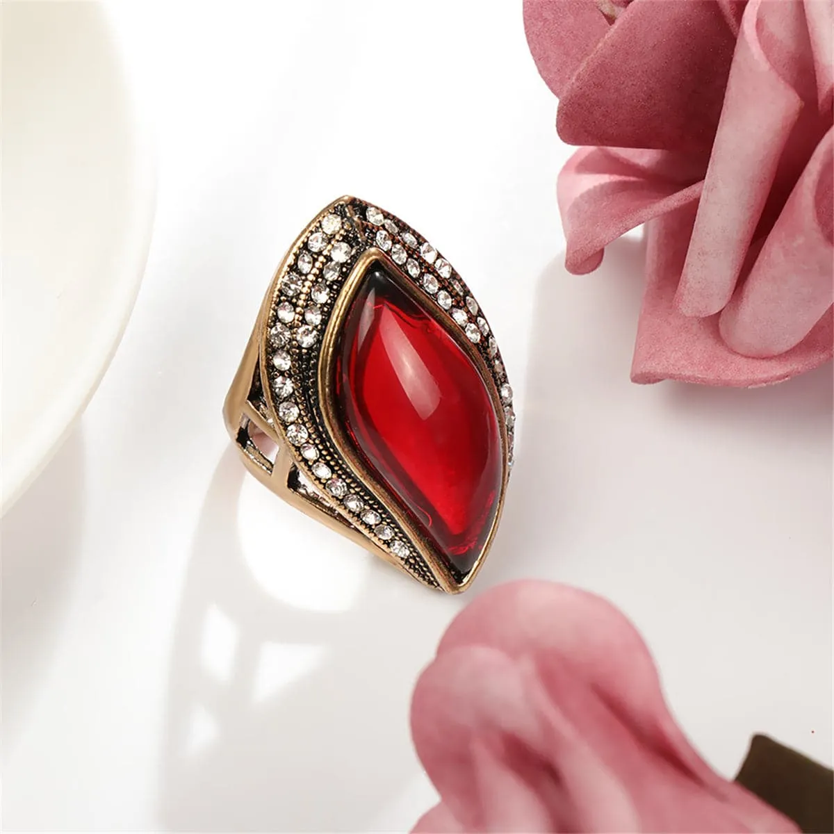 Red & 18K Gold-Plated Abstract Leaf Ring