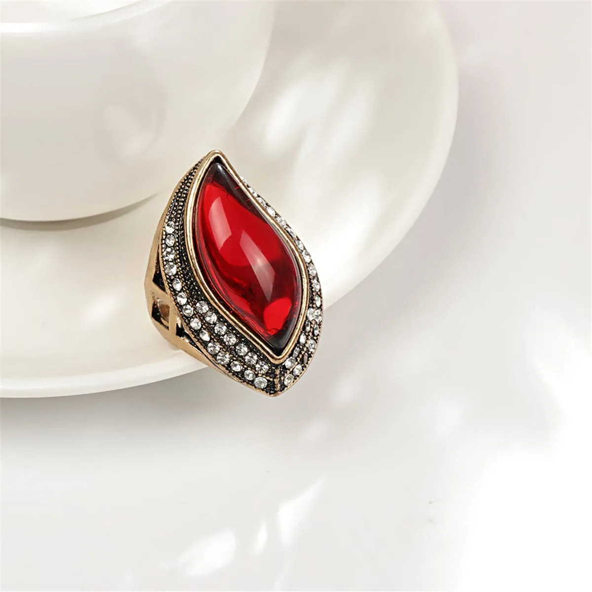 Red & 18K Gold-Plated Abstract Leaf Ring