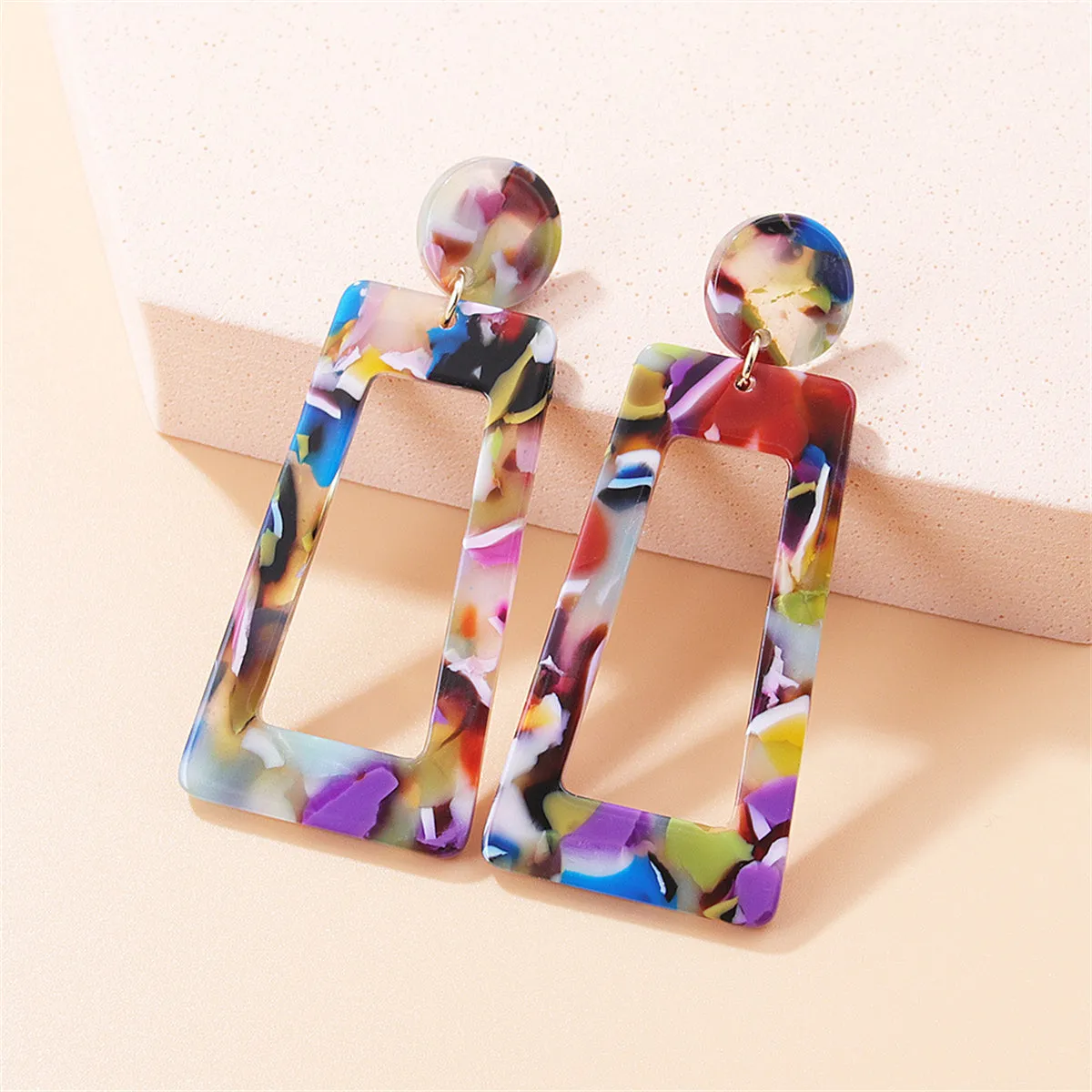 Red & Blue Abstract Ladder Drop Earrings