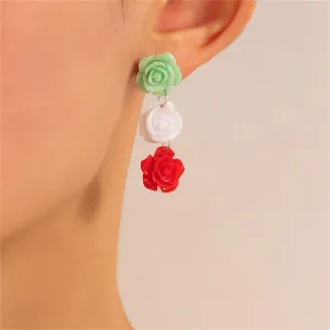 Red & Green Rose Drop Earrings