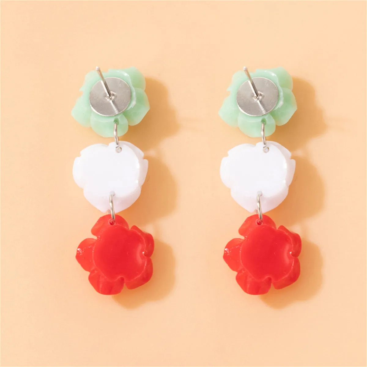Red & Green Rose Drop Earrings