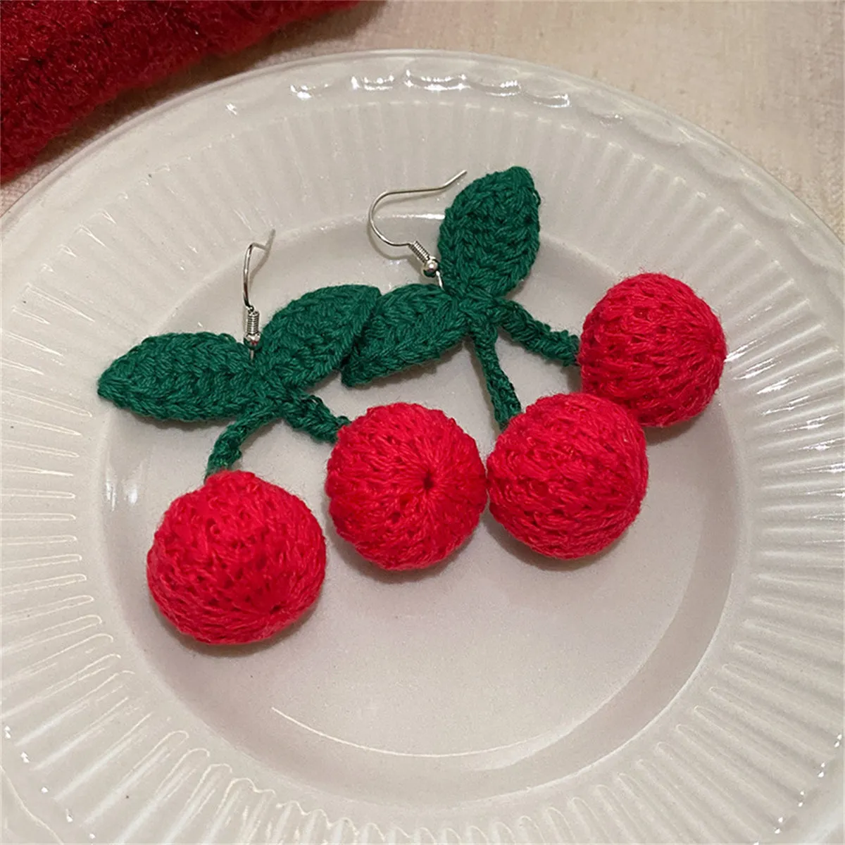 Red & Green Silver-Plated Cherry Drop Earrings