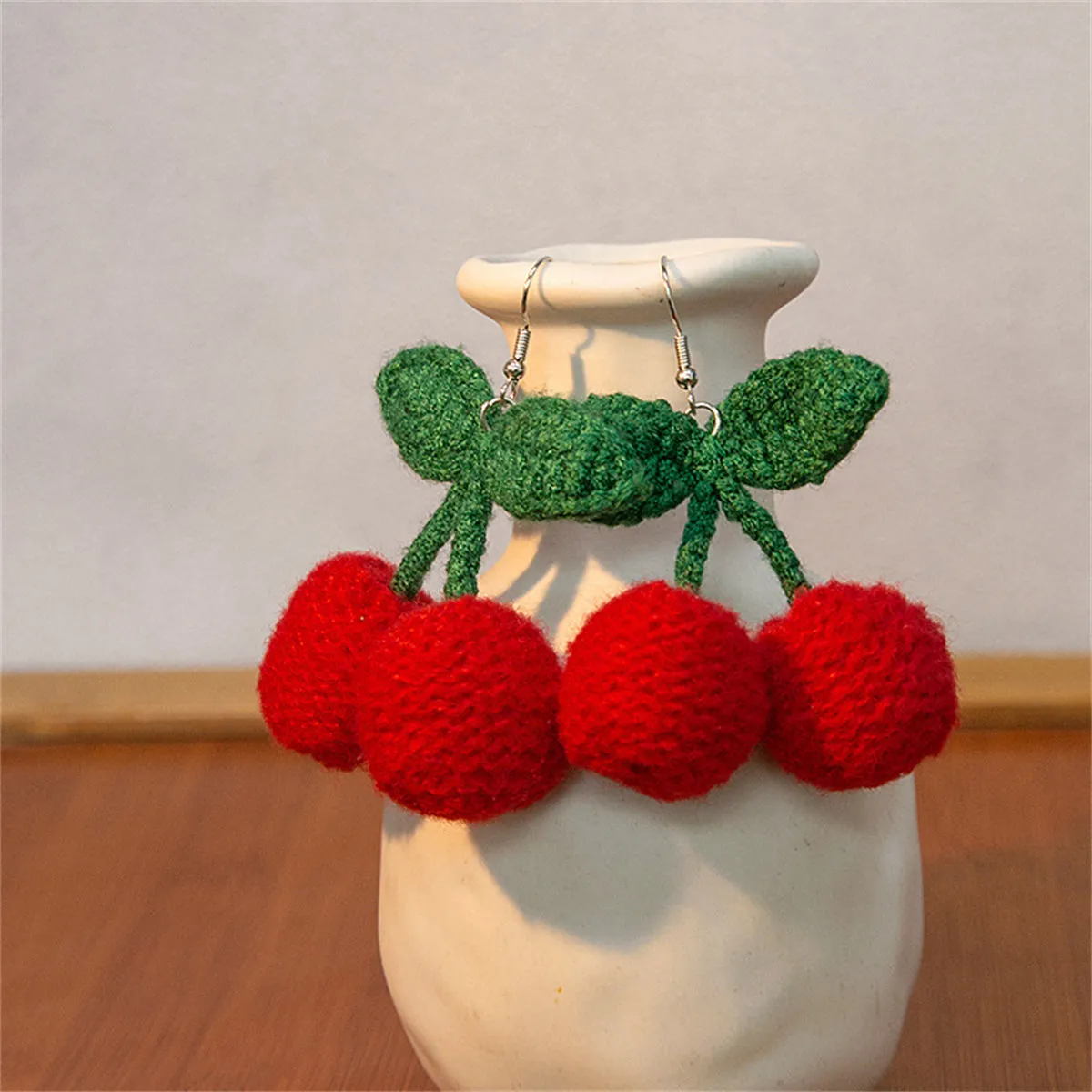 Red & Green Silver-Plated Cherry Drop Earrings