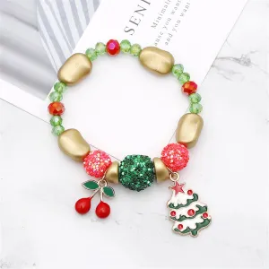 Red & Green Sparkle Tree & Mistletoe Stretch Charm Bracelet