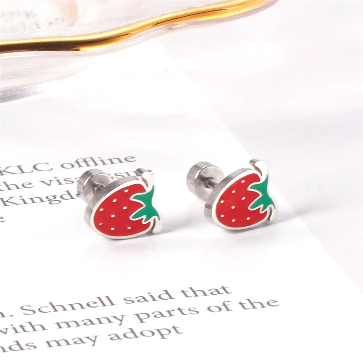 Red & Green Strawberry Stud Earrings